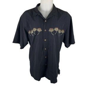 Weekender Men XL Black Embroidered Shirt Button Front Palm Tree Casual